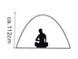 Een tent met een silhouet van een persoon die erin zit.