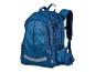Sac à dos bleu : design abstrait, compartiments multiples.