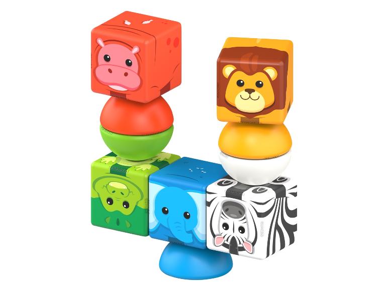 Kleurrijke magnetische dierenblokken: nijlpaard, leeuw, krokodil, olifant en zebra.