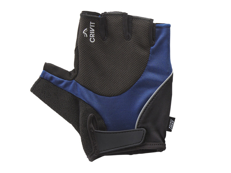 Blauwe fietshandschoenen van Crivit met mesh-panelen.