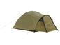 Een groene tent met een zwarte voordeur.