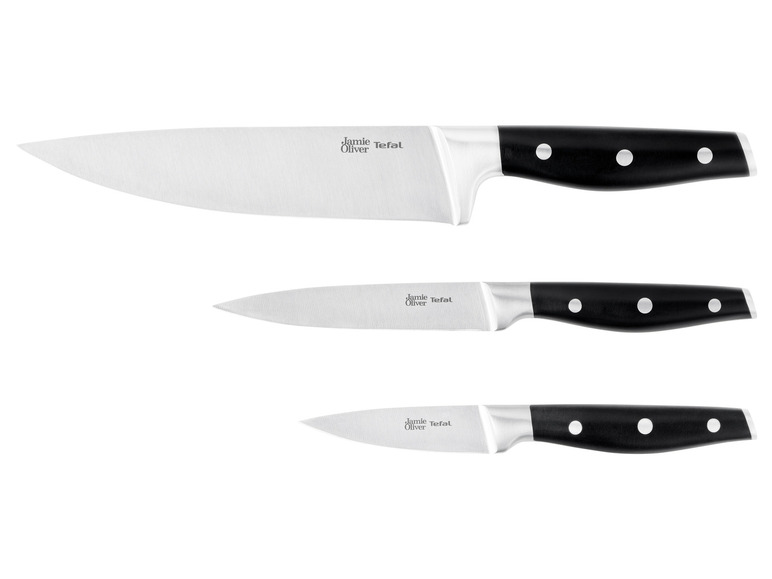 Trois couteaux Jamie Oliver avec des manches noirs
