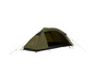 Een groene tent met een zwarte grondzeil.