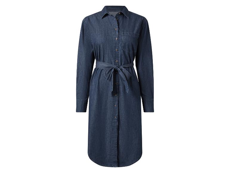 Lange donkerblauwe denim shirtjurk met riem.