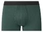 Donkergroene herenboxershort met zwarte tailleband en dunne grijze strepen.