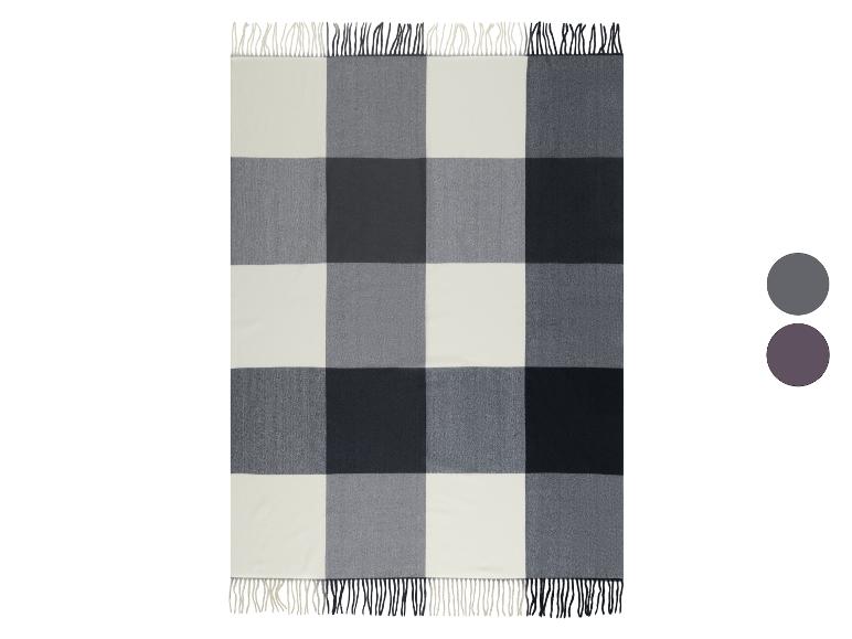 Plaid à carreaux gris, blanc et noir avec franges
