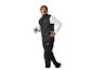 Homme en gilet noir et pantalon de survêtement, courant.