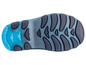Semelle en caoutchouc bleue d'une chaussure avec un motif en relief.