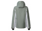 Groene jas met capuchon en witte accenten.