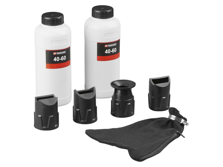 Twee Parkside 40-60 spuitbussen en accessoires.