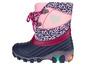 Bottes d'hiver roses avec un motif léopard et des lumières.