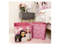 Deux boîtes de rangement roses sur le thème de Barbie.