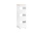 Hoge, smalle witte plank met houten blad en open vakken