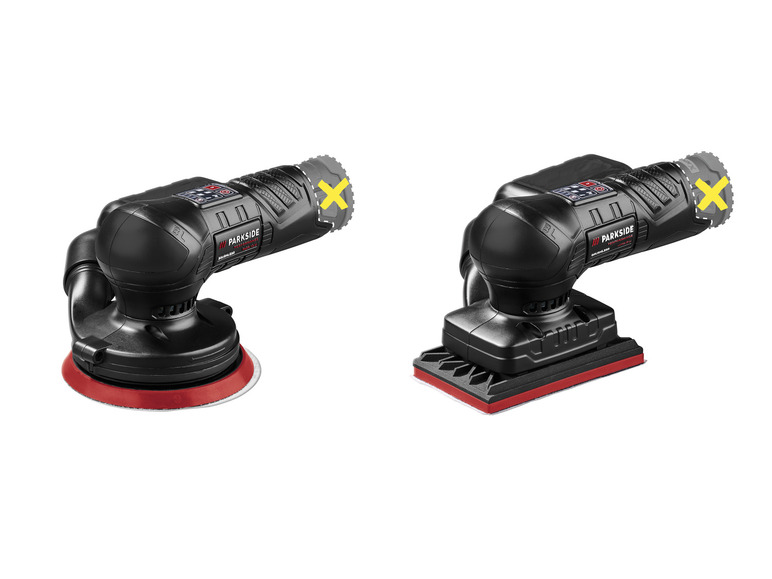 Twee Parkside schuurmachines met verschillende schuurplaten.