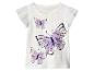 Wit meisjes-T-shirt met paarse vlinders en ruchesmouwen.
