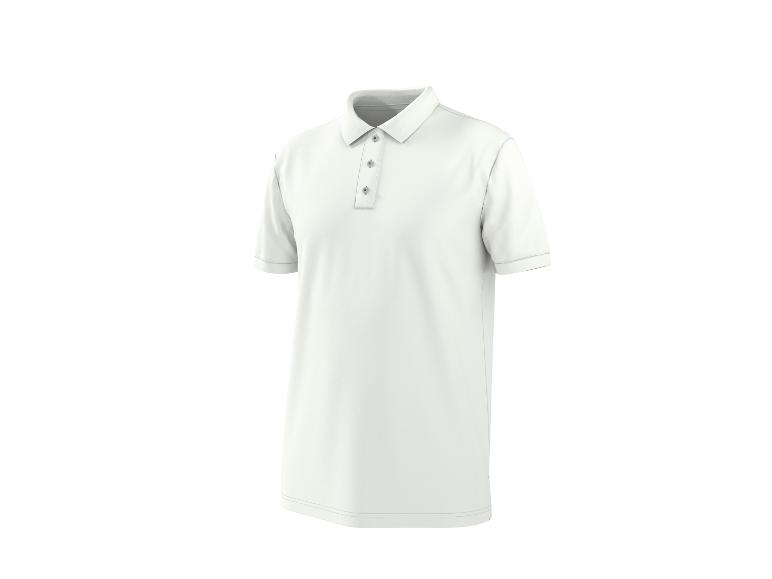 Wit poloshirt met korte mouwen, drie knopen en een kraag.