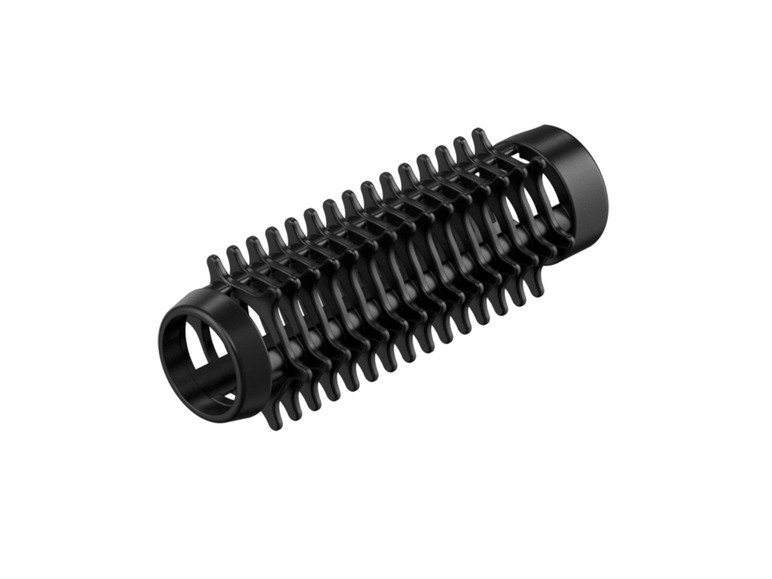 Een zwarte haarroller met een ruitpatroon.