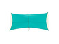 Een turquoise tentdoek met palen