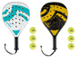 Deux raquettes de paddle Crivit avec des balles assorties.