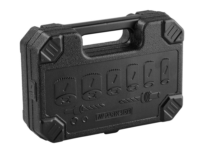 Une boîte à outils noire Parkside pour percer des trous
