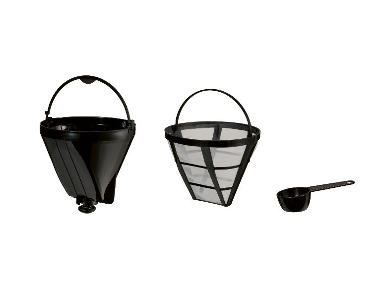 Koffieaccessoires: filterhouder, gaasfilter en maatschepje.