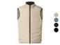 Gewatteerd herenvest in beige met zwarte rits en bies, getoond met kleuropties.