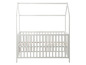 Un lit bébé en bois blanc en forme de maison.