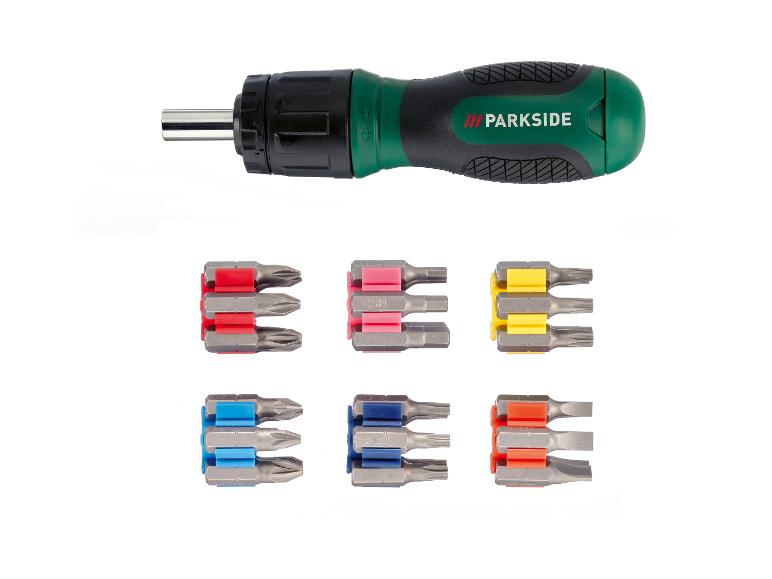 Un tournevis Parkside avec différents embouts.