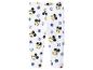 Witte leggings met cartoonmuizengezichten en blauwe stippen.
