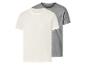 Twee T-shirts met korte mouwen, één wit en één grijs, op een witte achtergrond
