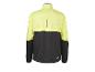 Veste de sport bicolore jaune fluo et noire avec bande réfléchissante verticale au dos.