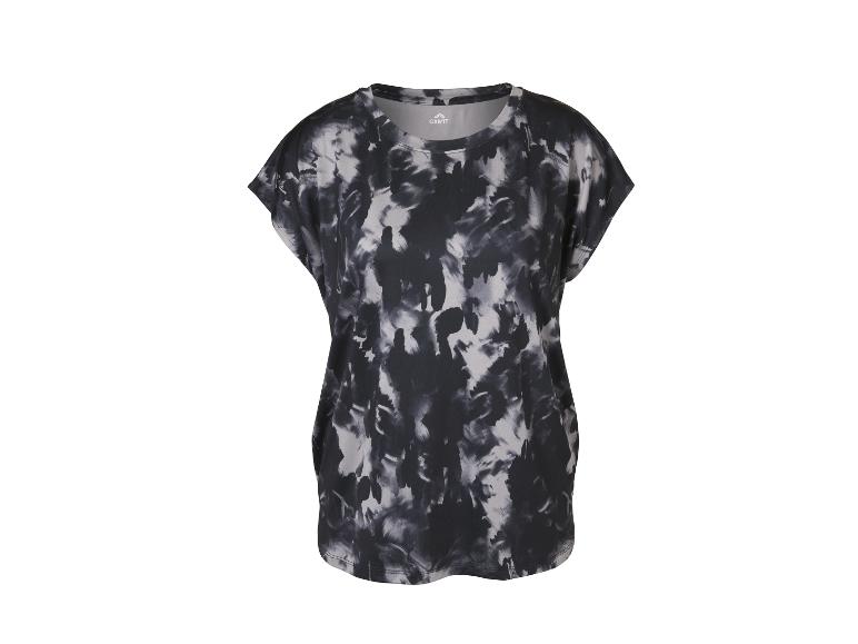 T-shirt femme avec un motif tie-dye gris et noir.