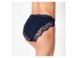 Culotte femme bleue avec détails en dentelle, vue de dos.