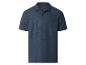 Donkerblauw poloshirt met korte mouwen, kraag en twee knopen.