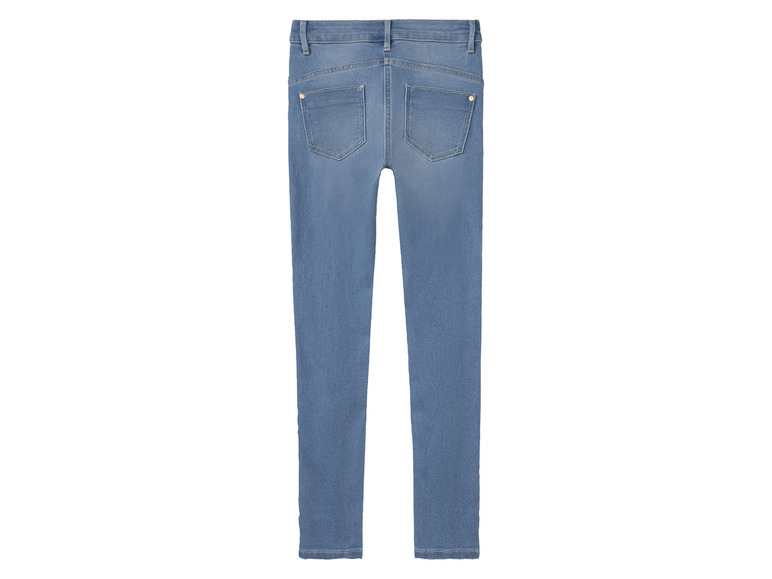 Een paar blauwe skinny jeans voor meisjes.