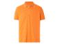 Oranje poloshirt met witte kraag.