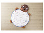 Un tapis rond pour bébé avec un motif de loutre et un motif de champignons et de feuilles.