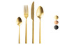 Une fourchette, un couteau et une cuillère dorées de la marque CERVESTO.