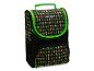 Sac à lunch noir avec imprimé de personnages de jeux vidéo et accents verts.