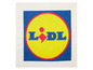 Lidl logo op een witte doek.