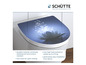 Een witte toiletbril met een blauwe lotusbloem-design.