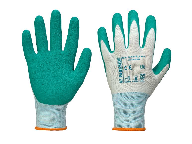 Twee paar Parkside werkhandschoenen met groene nitril coating.