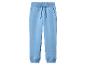 Pantalon de jogging bleu clair avec cordon de serrage à la taille et poches latérales.