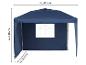 Een blauwe partytent met zijwanden en een raam.