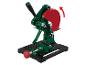Support de meuleuse d'angle avec capot de protection rouge et base noire.