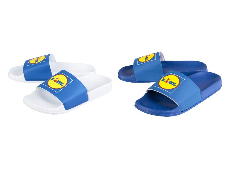Lidl slippers, blauw en wit.