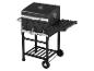 Zwarte Grillmeister barbecue op een kar met zijplanken.