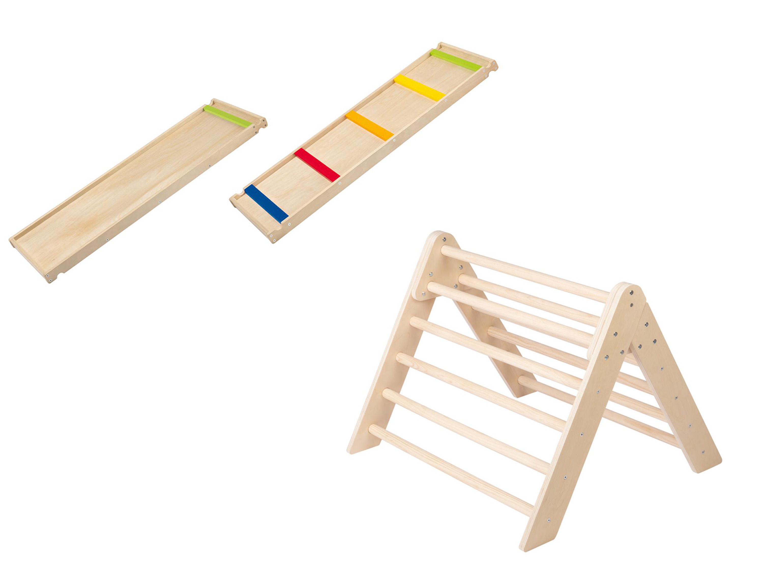 Houten klimdriehoek met 2-in-1 klimladder en glijbaan Playtive
