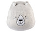 Pouf en peluche gris avec un visage d'ours.