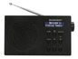 Een zwarte Silvercrest digitale radio met knoppen en een telescopische antenne.